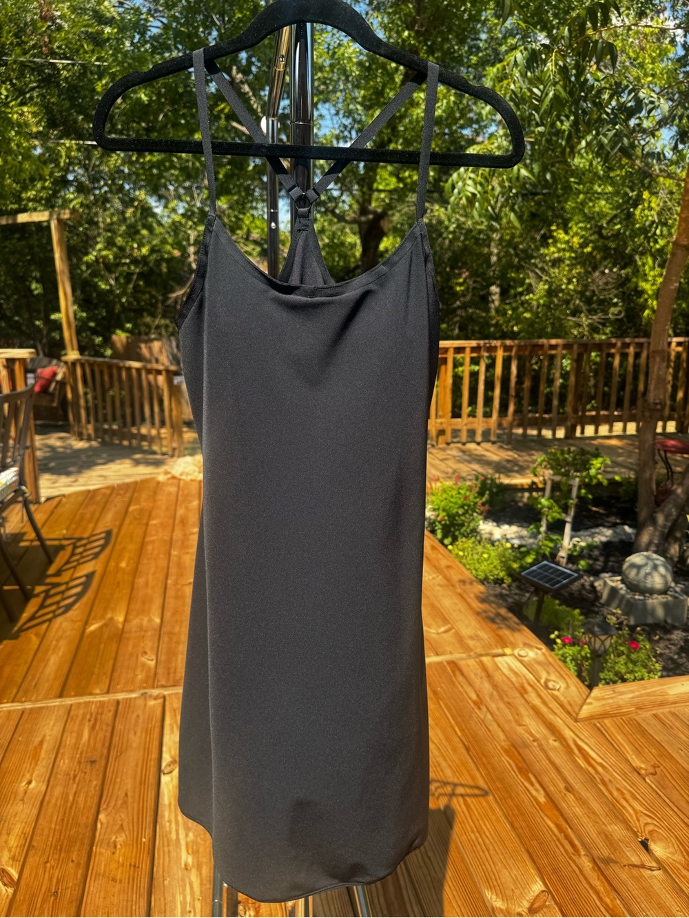 Outdoor Voices Black Athleisure Dress with Strappy Back Detail and shorts
